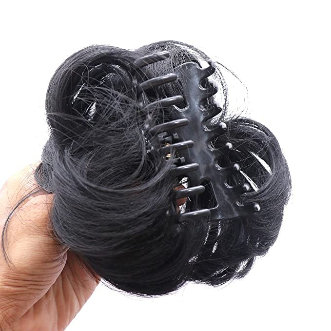 Artificial Hair Bun Juda Clutch for Weddings & Special Events - Synthetic Hair Ponytail Extension Hairstyling Accessory for Women & Girls (Black Clutcher with Baal, Small) - Perfect for Bridal Updos, Prom Hairstyles & Formal Occasions