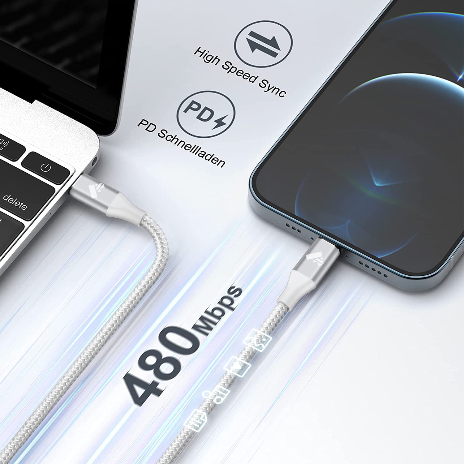 Aiminu 2 Pack 1ft USB C to iPhone Cable & 2 Pack 3ft USB C to Lightning Cable Fast Charging Compatible with iPhone 13 12 11 Pro Max XS XR X 8 7 6S 6 Plus SE, iPad Air Mini - Perfect for Home, Office, Car Charging (White/Red)