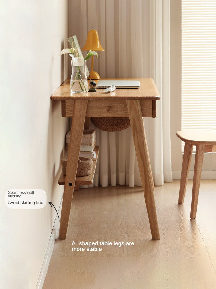 Solid Oak Wood Office Desk with Bottom Divider - Stylish & Durable Workspace Solution for Home Office or Study Room