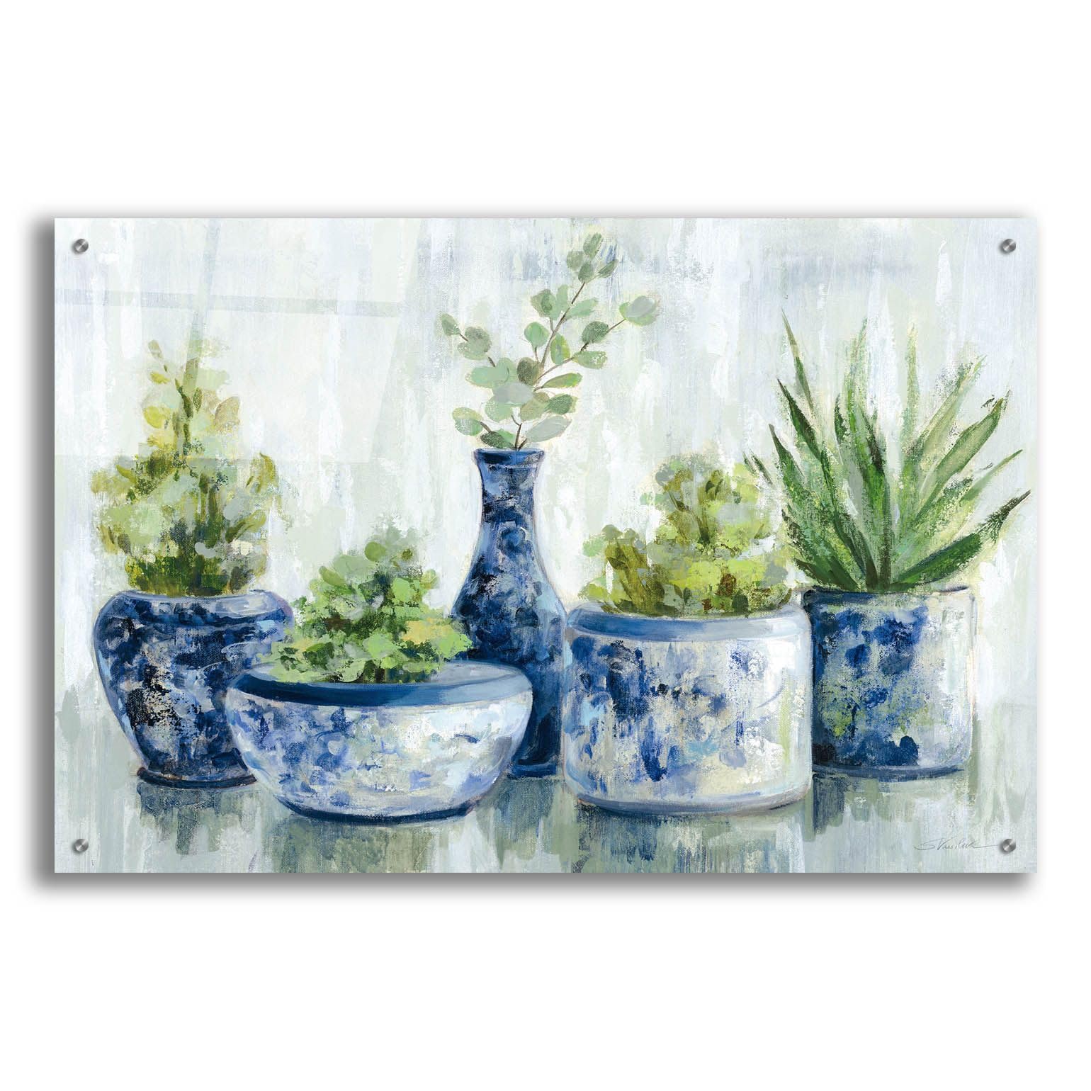 Silvia Vassileva Chinoiserie Plants Bright Acrylic Glass Wall Art - 36x24 Inches Modern Home Decor for Living Room, Bedroom & Office