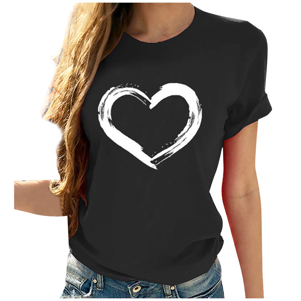 Women's Love Heart Graphic Tee - Short Sleeve Regular Fit T-Shirt Top | Cute Funny Gift Idea for Valentine's Day, Anniversary & Casual Wear 2023
