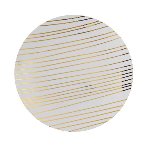 Elegant Blue and Gold Round Plastic Plates - 50 Pack Disposable Dinnerware for Parties, Weddings, and Events - Stylish & Durable Tableware for Any Occasion