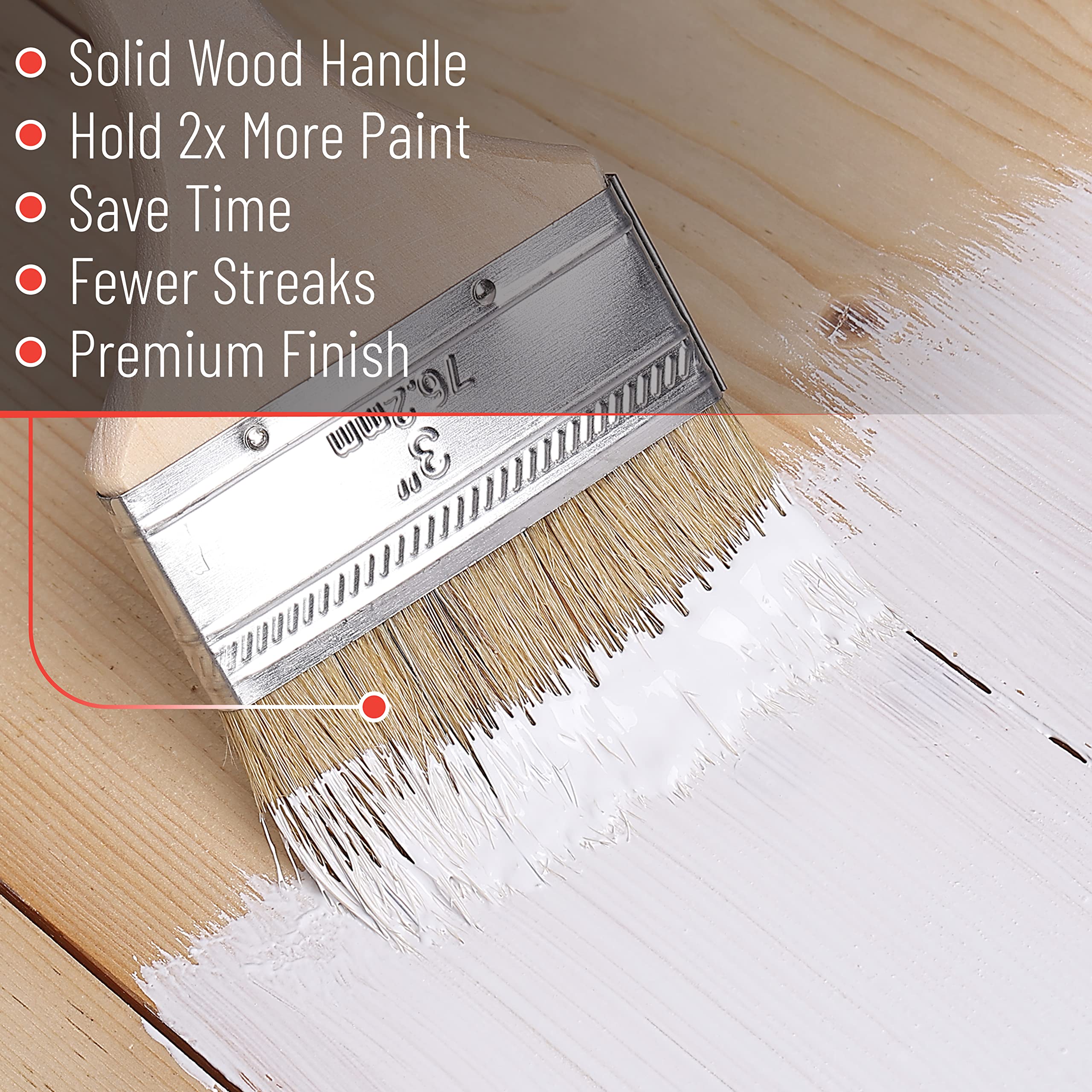 Bates 3 Inch Natural Bristle Chip Paint Brushes - 6 Pack for Wood Staining, Painting & DIY Projects - Durable Paint Brushes for Furniture, Cabinets & Home Improvement