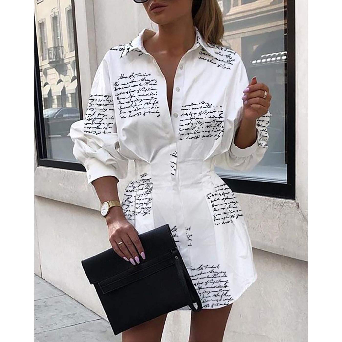 Sexy Mini Shirt Dress for Women - Casual Long Sleeve V-Neck Button Down Blouse with Belt | Perfect for Date Night, Office Wear & Summer Outfits