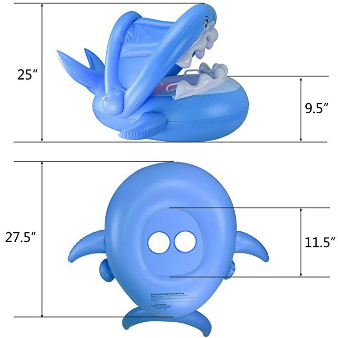 Inflatable Baby Float with Canopy - Adjustable Sunshade Shark Swim Ring for Toddlers 1-3 Years Old | Safe Pool Floaties for Kids, Perfect for Beach, Swimming Pools & Water Play