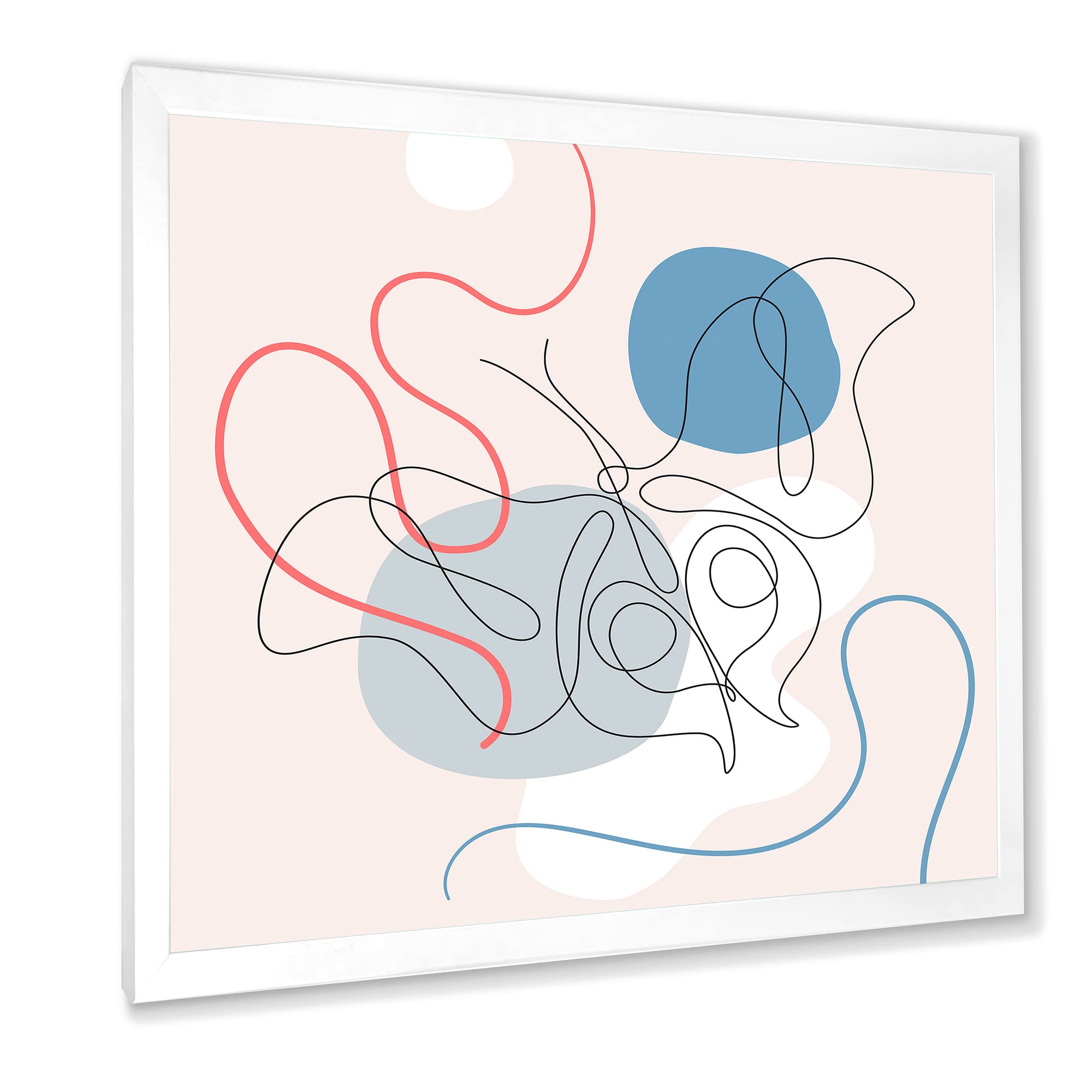Butterfly One Line Drawing on Cubism Shapes II - Modern Framed Wall Art Decor for Living Room, Bedroom & Office