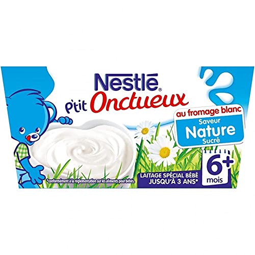 Nestlé P'tit Onctueux White Cheese Natural Sweet Flavor Baby Food (6+ Months) - Pack of 4 x 100g Pots (Total 32 Pots in 8 Packs) | Healthy Snack for Infants & Toddlers | Perfect for On-the-Go Feeding & Daycare