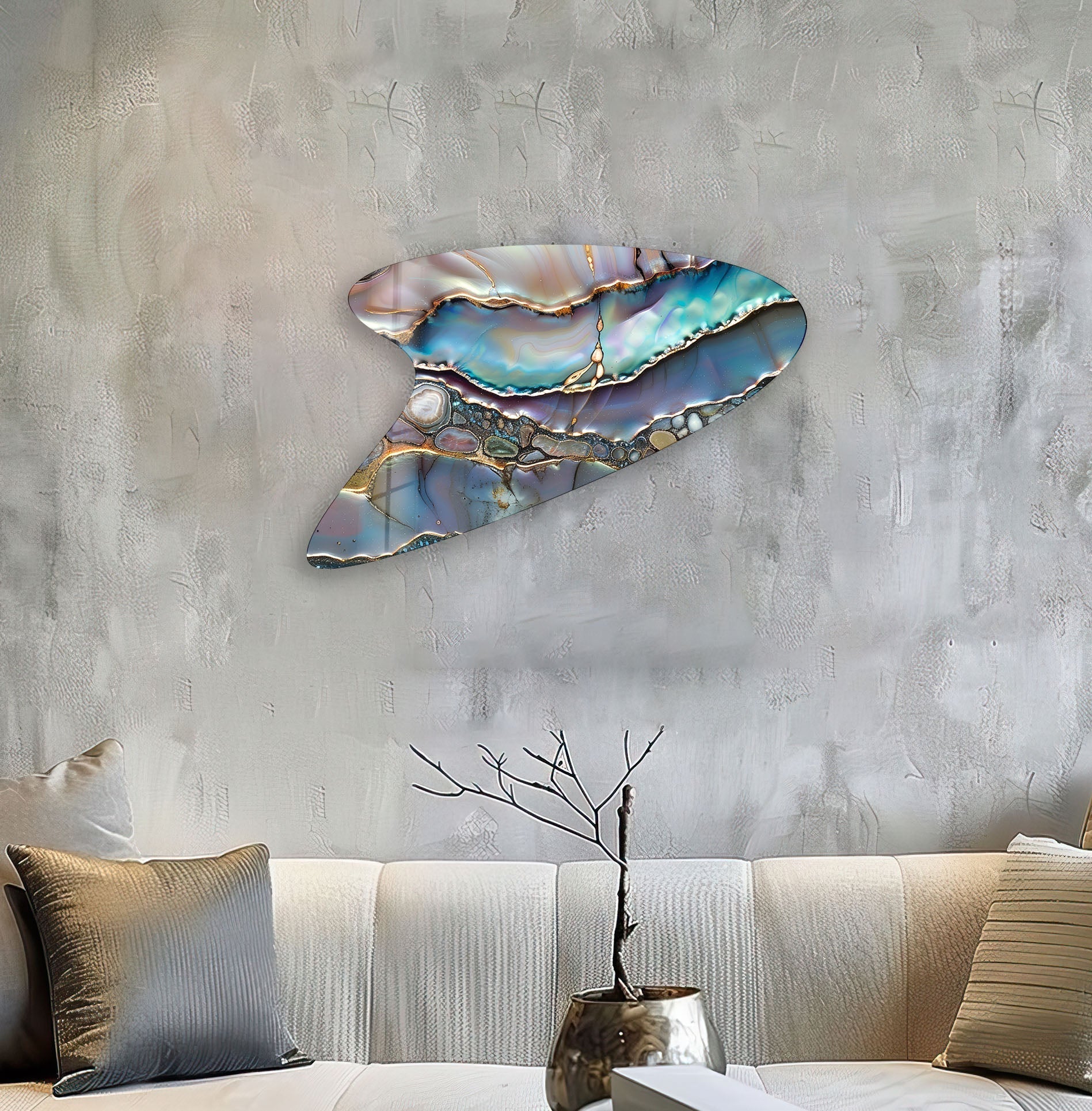 Abstract Purple Marbled Glass Wall Art - Modern Handmade Home Decor for Living Room, Bedroom & Office - Unique Geometric Wall Sculpture for Contemporary Interior Design