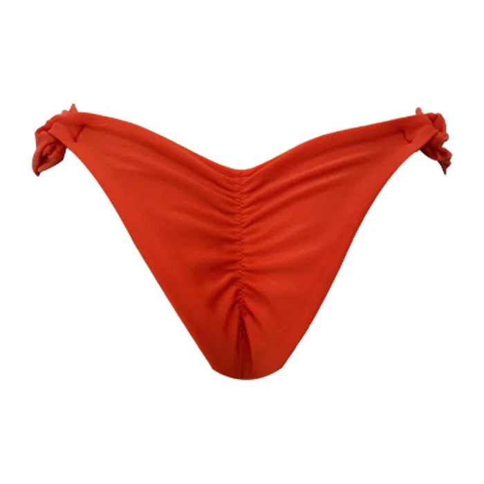 Solid Red Brazilian Classic Side Scrunch Bikini Bottom - Sexy High-Cut Swimwear for Beach & Pool | Perfect for Summer Vacations, Tropical Getaways & Swimwear Fashion