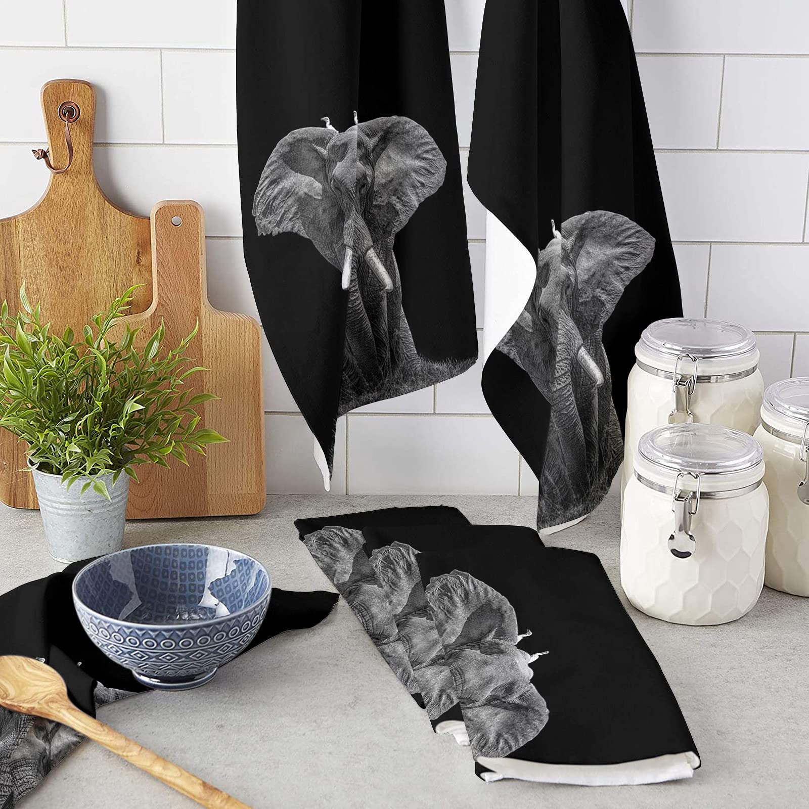 Soft Microfiber Elephant Tea Towels - Absorbent Kitchen & Bath Cloth (18x28