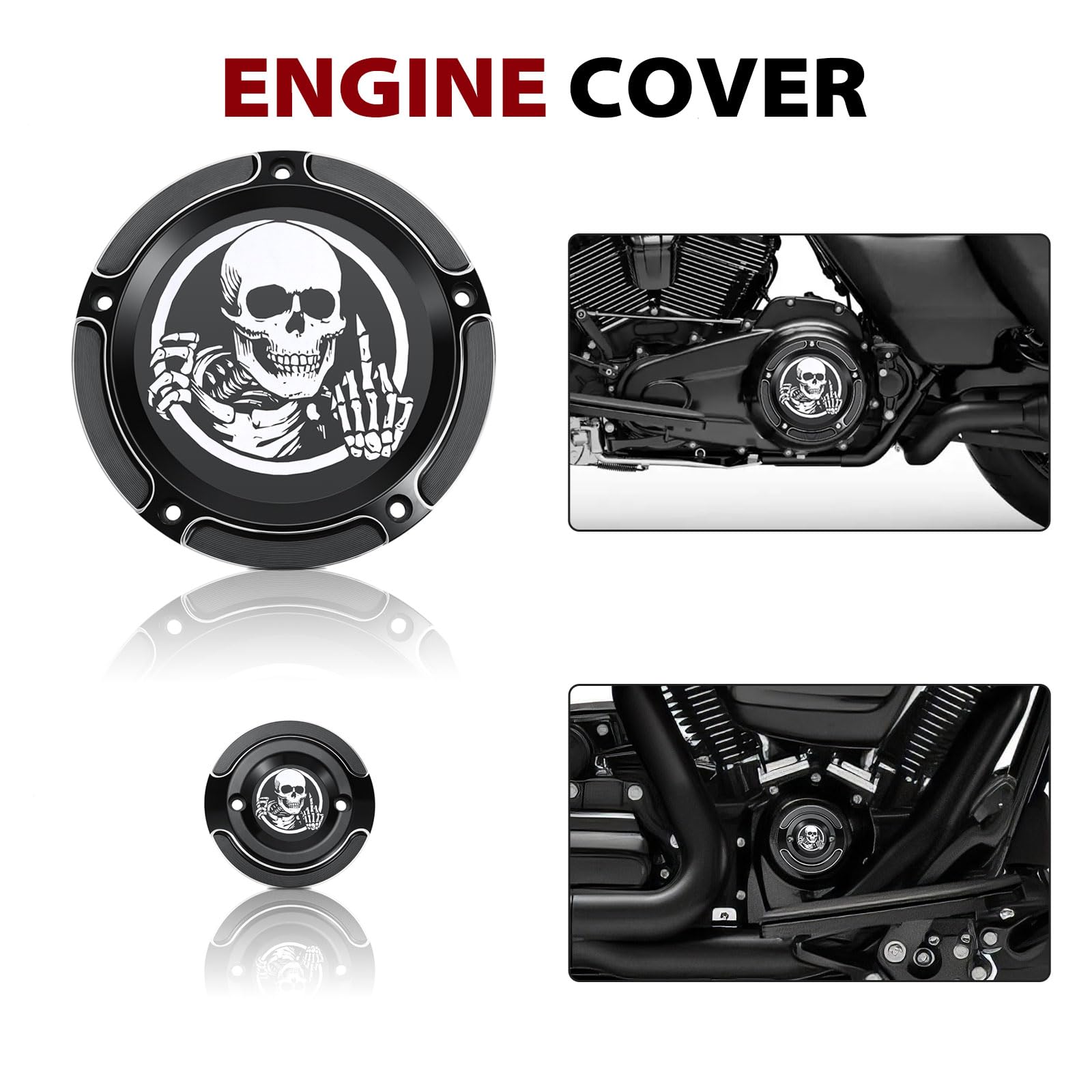 Harley Davidson Derby Timer Cover & Points Covers - 5 Hole Skull Design for Touring, Road King, Electra Glide, Street Glide, Road Glide, Tri Glide, Dyna & Softail Models - Perfect for Custom Bike Upgrades and Motorcycle Accessories Replacement