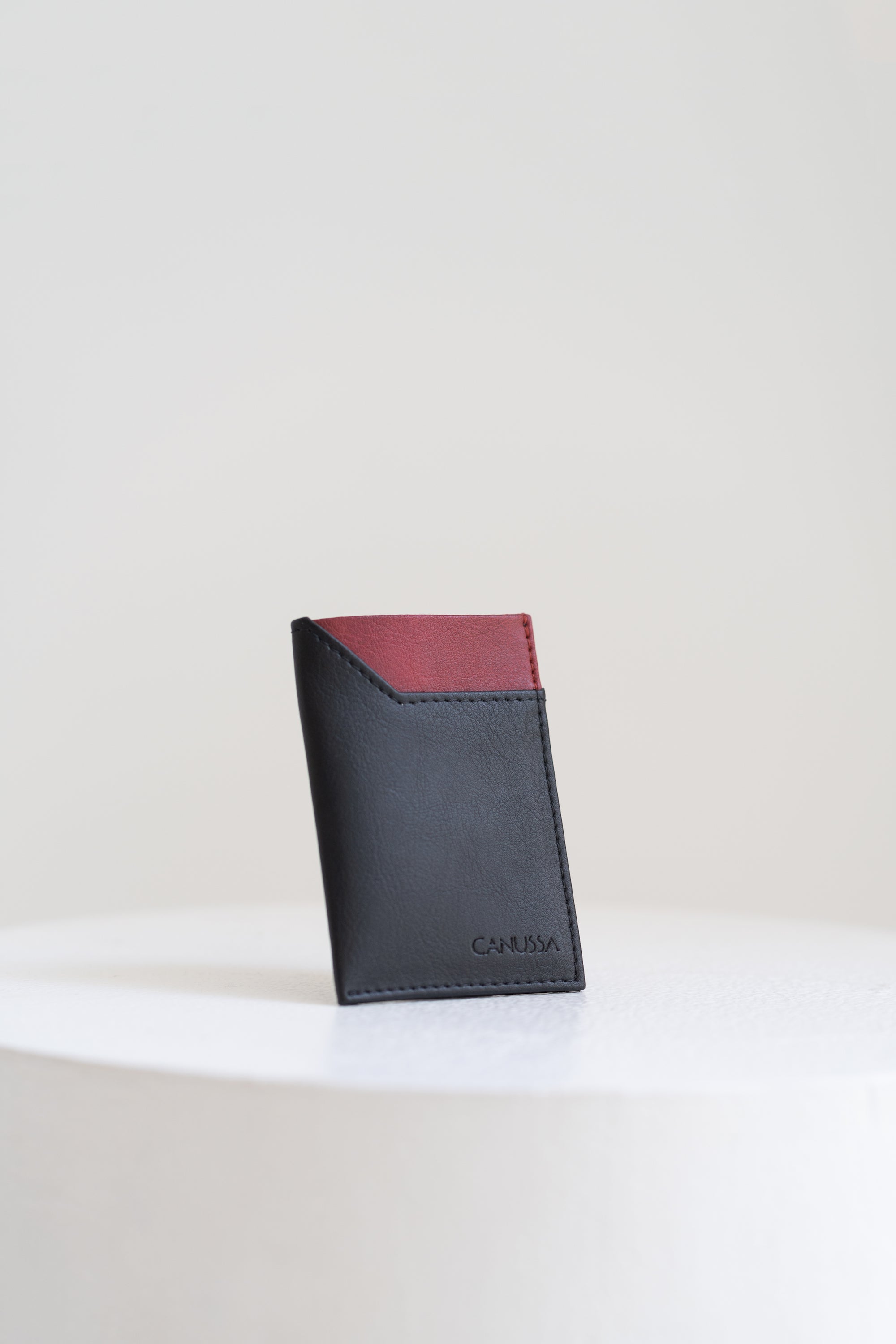 Premium Leather Cardholder Wallet - Slim RFID Blocking ID & Credit Card Holder for Men & Women - Perfect for Travel, Business & Everyday Use (Black/Red, Canussa Brand)