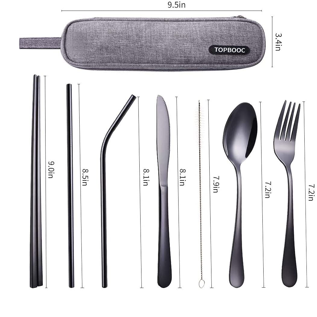 Portable Stainless Steel Flatware Set - 4-Piece Travel & Camping Cutlery Utensils with Waterproof Case | Durable Silverware for Outdoor Picnics, Hiking, Backpacking & RV Trips (Black)