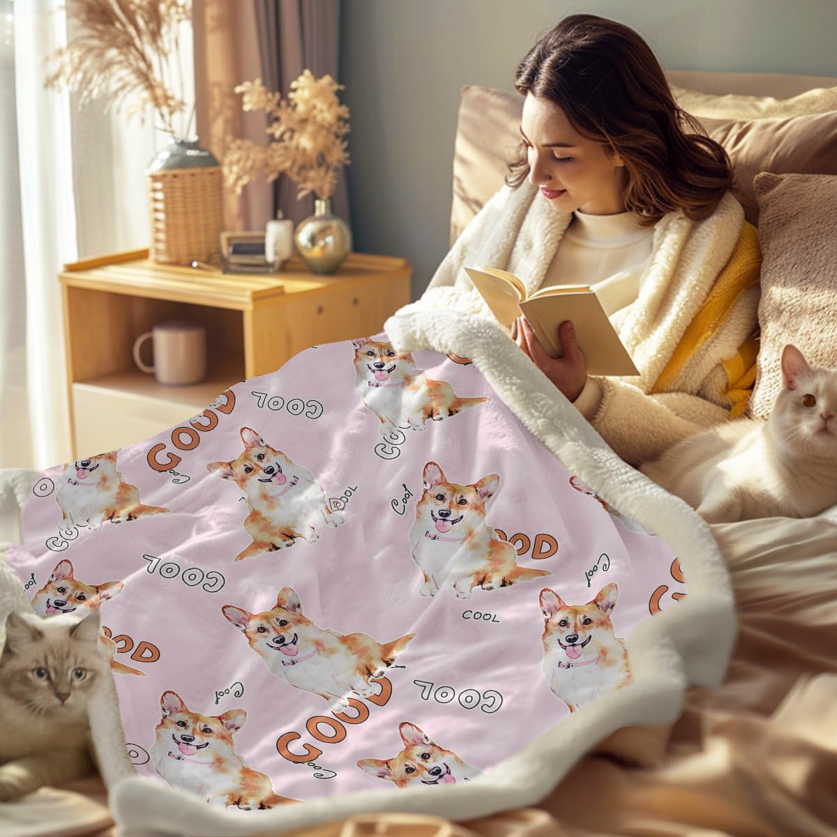 **Corgi Fleece Throw Blanket - Cute Puppy Dog Print Sherpa Blanket for Baby & Kids (30