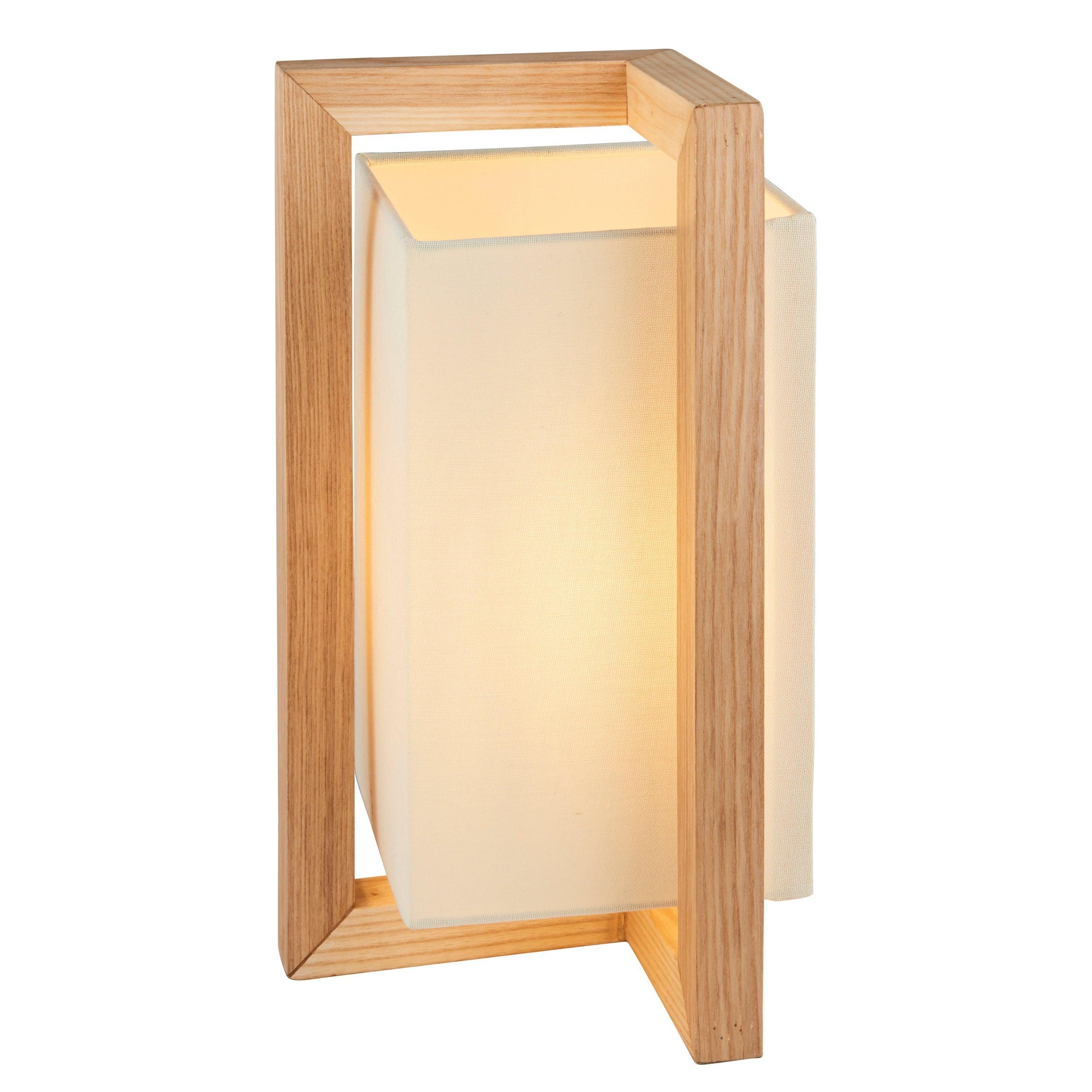 Modern Geometric Wood Table Lamp with White Fabric Shade - Stylish Home Office & Bedroom Lighting Decor