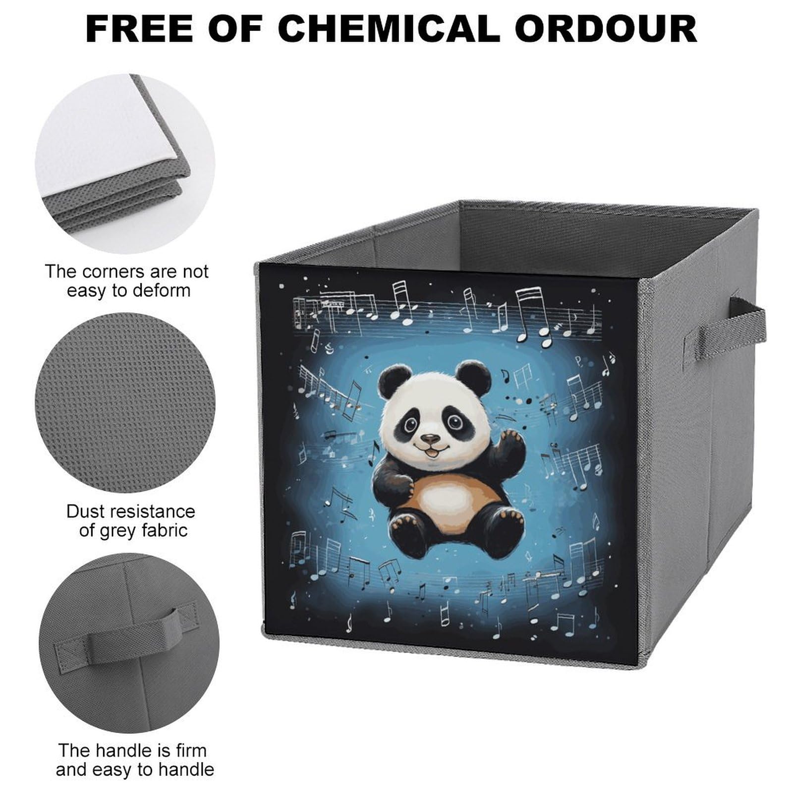2-Pack Panda & Music Notes Printed Storage Baskets - Foldable Fabric Storage Bins for Home Organization, Closet, Nursery & Office Supplies