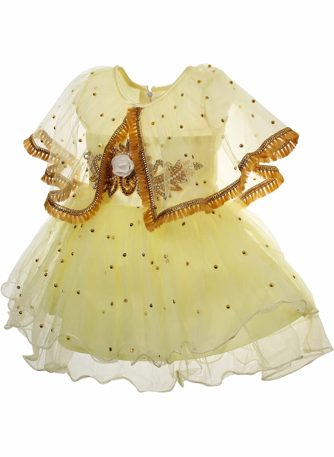 SV Garments Baby Girls Frock Dress - Soft Net Lace Dress for 6-12 Month Infants (Cream) | Perfect for Christening, Birthday Parties & Photo Shoots