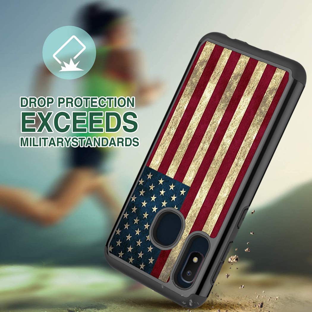 **Samsung Galaxy A10E Phone Case for Women - Heavy Duty Shockproof Rugged Protective Cover with Dual Layer Design (USA Flag) - Perfect for Outdoor, Work & Daily Use**
