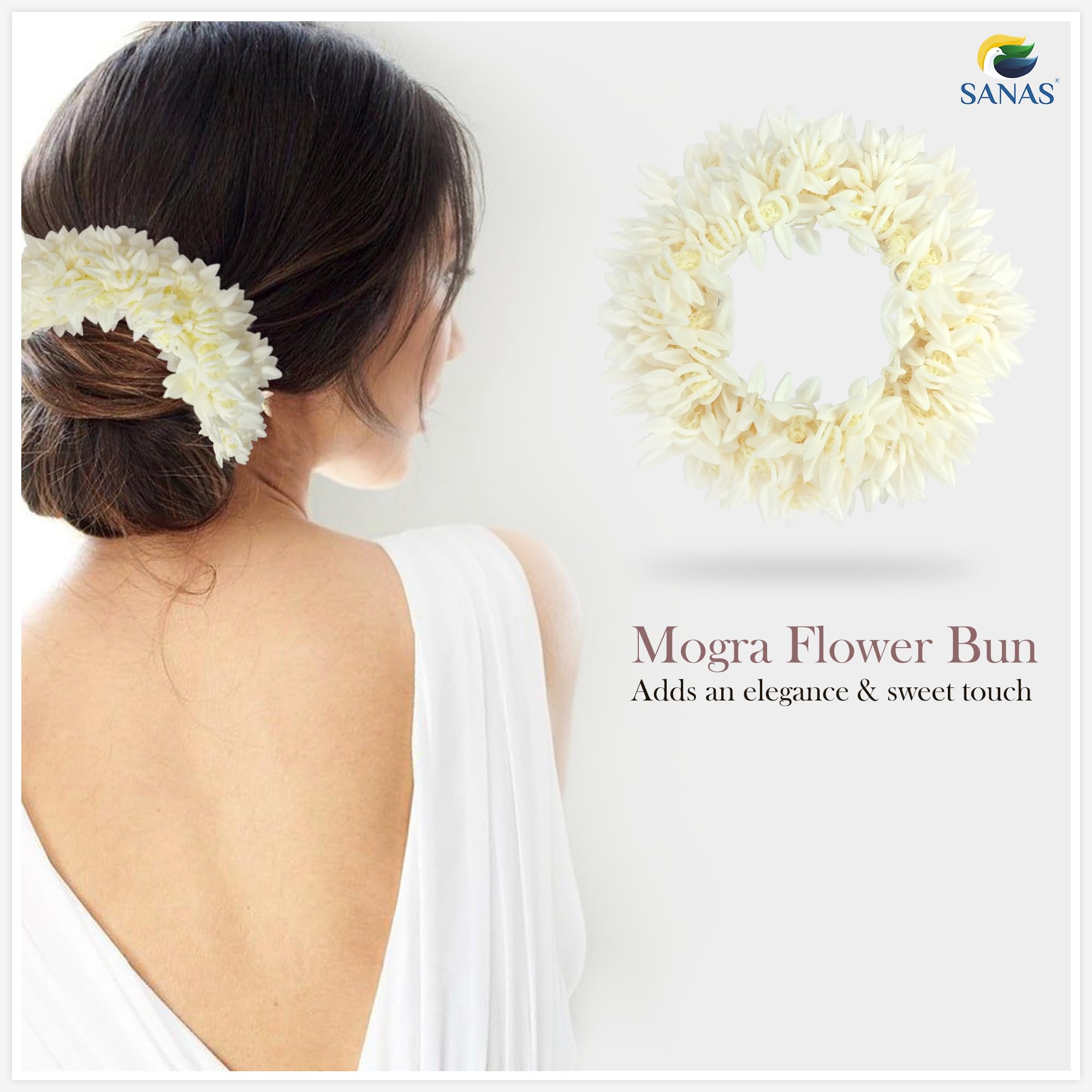Artificial Mogra Gajra Scrunchie & Pearl Butterfly Hair Clip Set - Traditional Floral Hair Accessories with Gold Accents for Women - Perfect for Weddings, Festivals & Special Occasions (White) - Boho Bridal Hair Jewelry & Indian Cultural Events