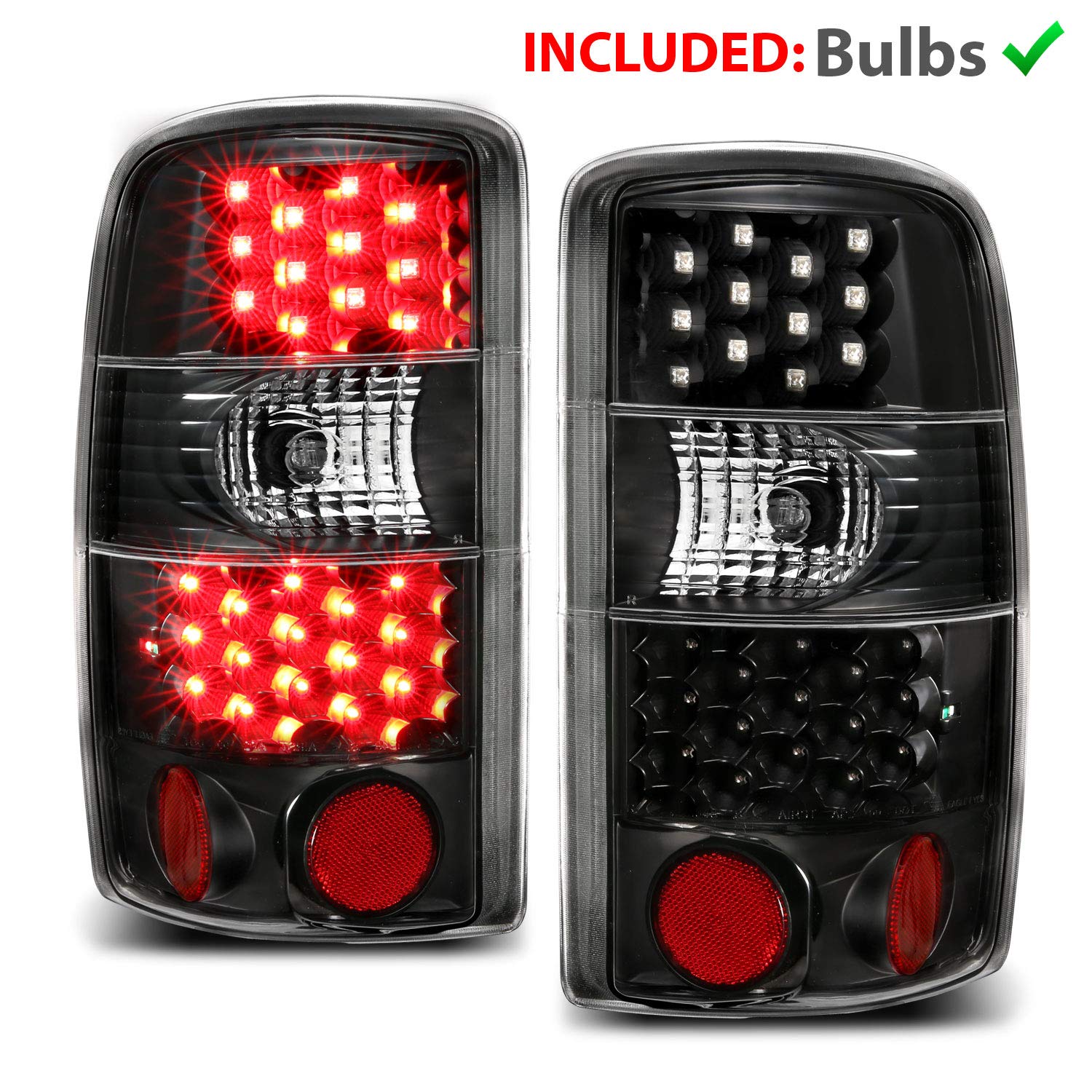 2000-2006 Chevy Tahoe Suburban & GMC Yukon LED Tail Lights - Dark Black Brake Light Assembly Set with Bulb Harness (Pair) - Left & Right Side Replacement for Enhanced Night Visibility and Safety