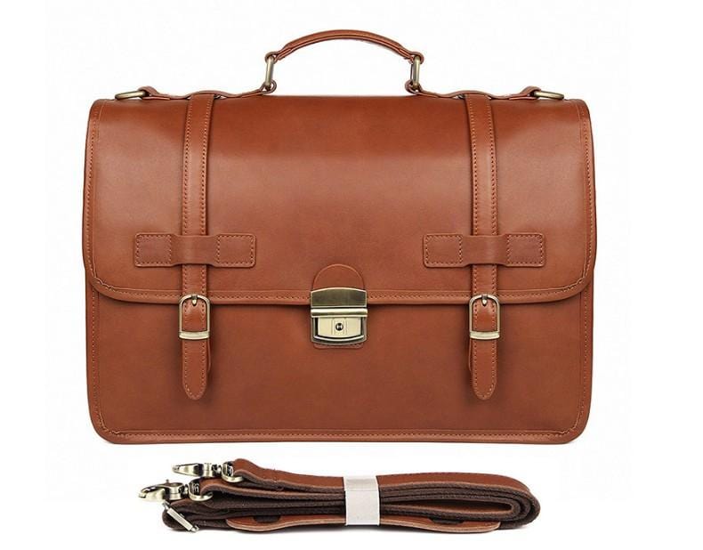 Premium Large Leather Laptop Briefcase for Business & Travel - Durable 17 Inch Laptop Bag with USB Charging Port, Perfect for Office, Commuting & Airplane Carry-On