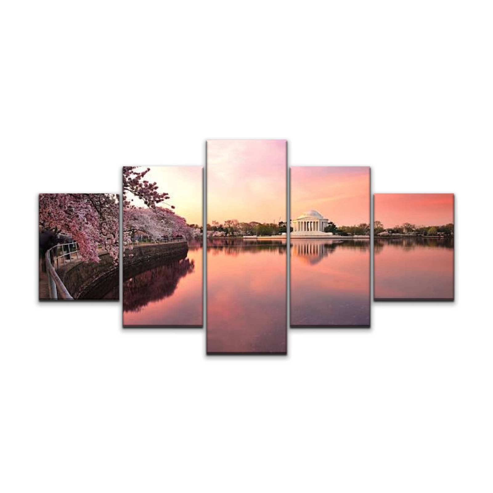 5-Panel Cherry Blossom Festival Washington DC Wall Art - Large 60x32 Inch Stretched Canvas Print, Framed Home Decor for Living Room, Bedroom & Office