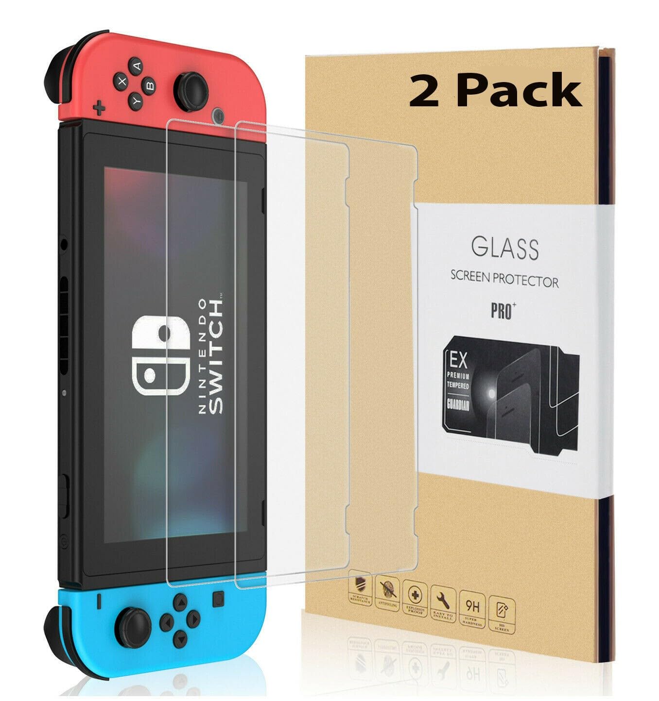 OuiSmart 2-Pack Tempered Glass Screen Protector for Nintendo Switch - 2.5D Curved Edges, 0.26mm Ultra-Thin, 9H Hardness - Perfect for Gaming Protection & Scratch Resistance