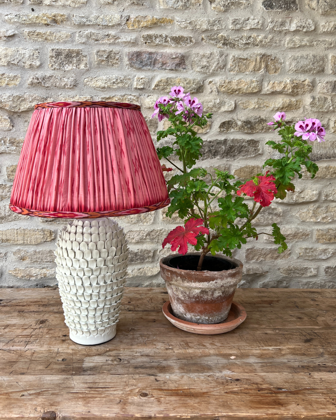 36cm Pink Silk Sari Lampshade with Geometric Trim - Elegant Bohemian Home Decor for Living Room, Bedroom & Wedding Decorations