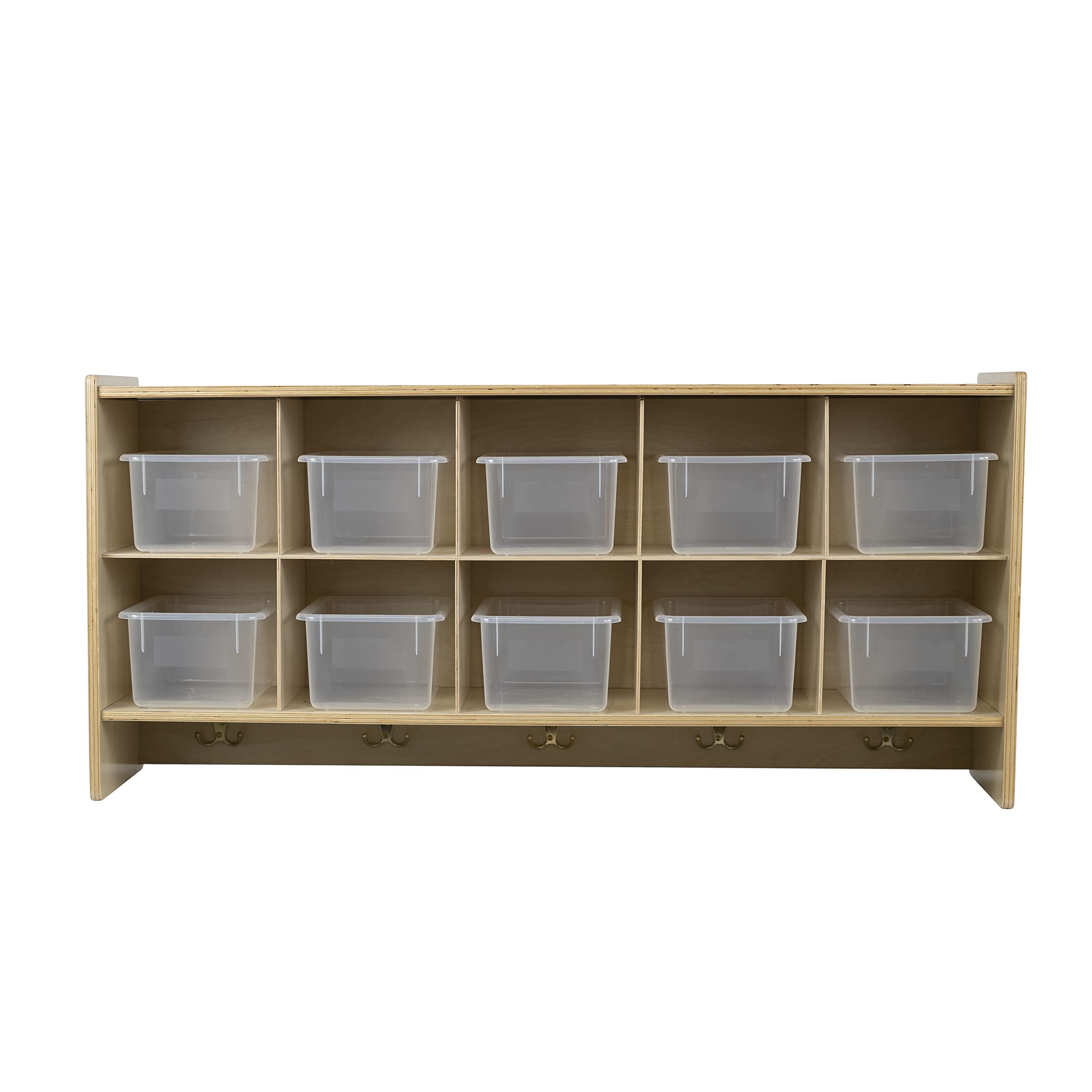 10-Section Wall Mount Classroom Storage Organizer with Coat Locker & Translucent Trays - Kids Friendly Cubby Shelving for Daycare, Home & School (21.75