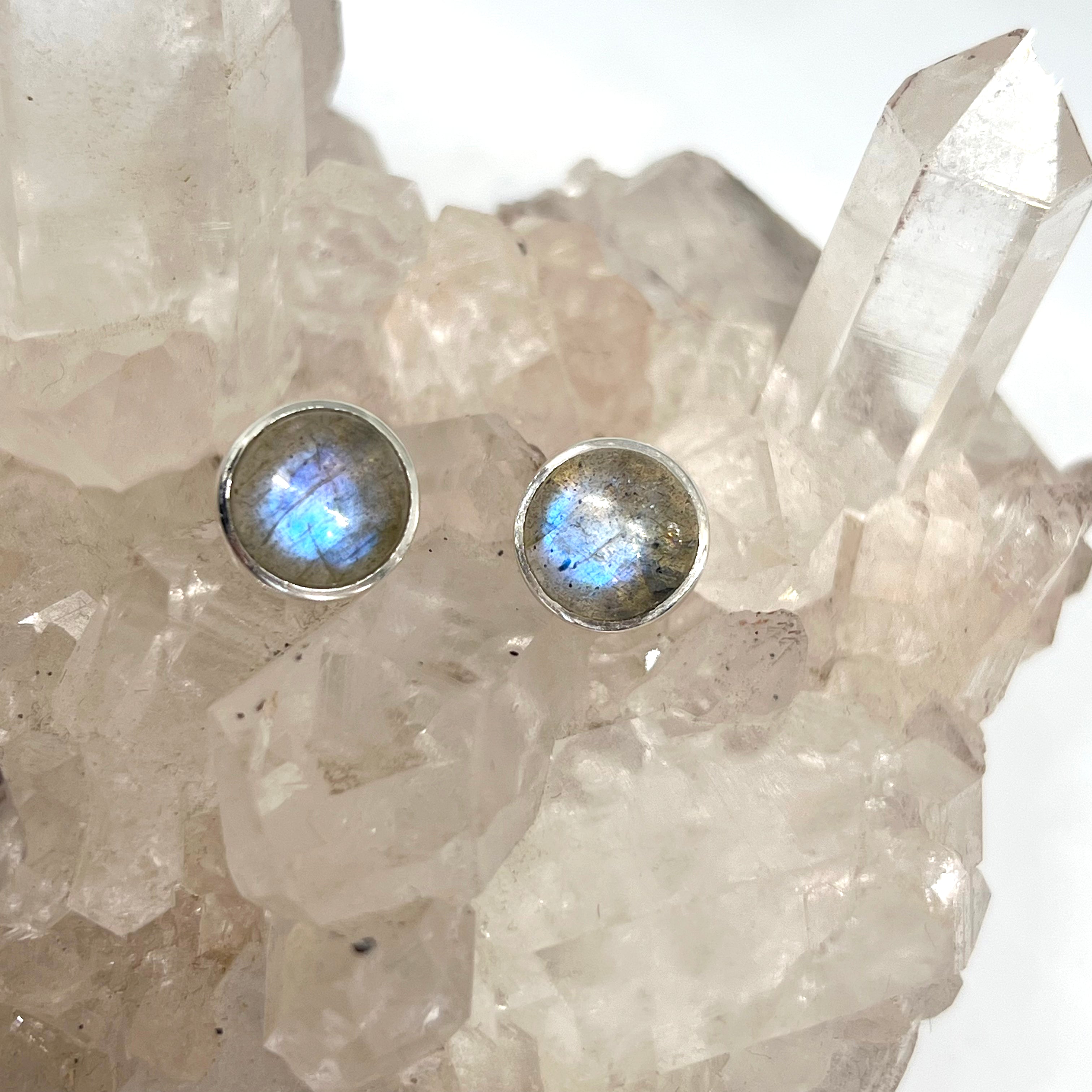 8mm Round Cabochon Bezel Set Stud Earrings - PSE019 | Dainty Jewelry for Everyday Wear, Gift for Her, Women's Fashion Accessories