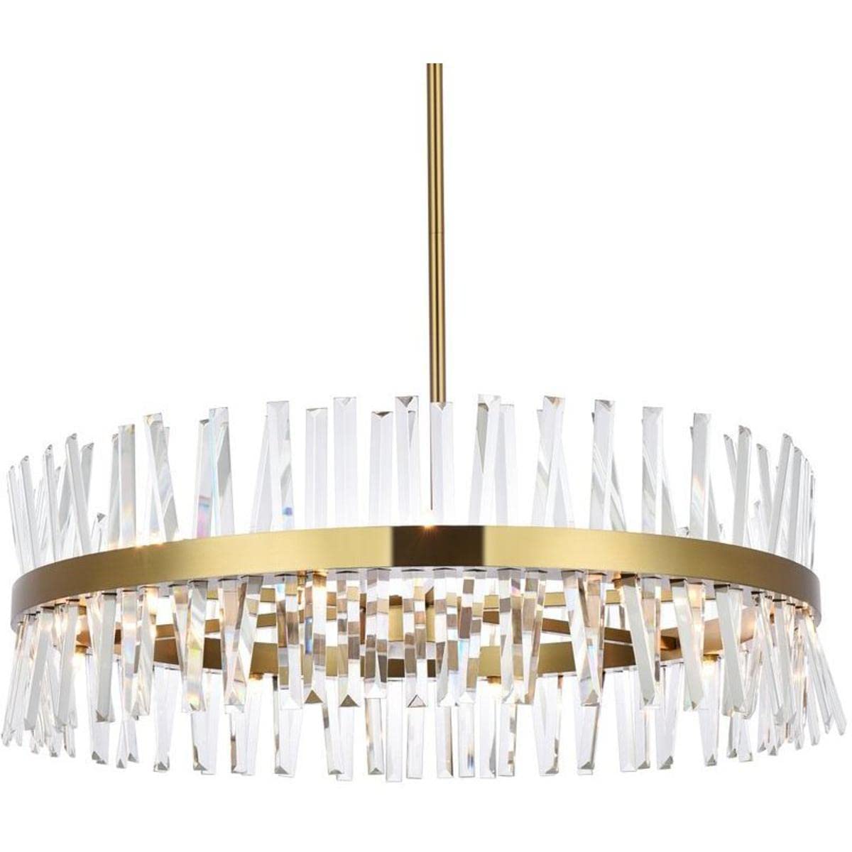 36 Inch Crystal Round Chandelier Light in Satin Gold - Elegant Dining Room & Bedroom Ceiling Fixture - Perfect for Luxury Home Decor & Wedding Venues