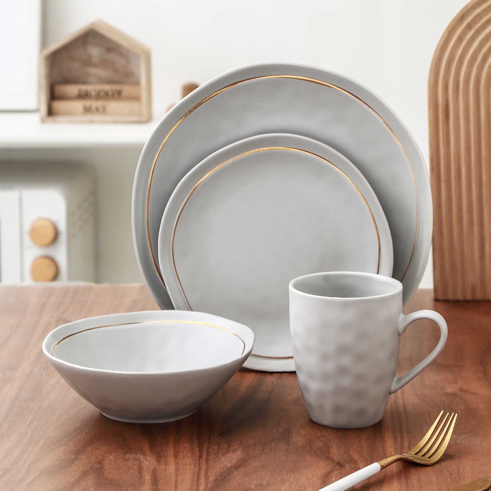Premium Clara Porcelain Dinnerware Set - Elegant Gray 16-Piece Dinnerware Collection for Formal Dining, Entertaining & Everyday Use