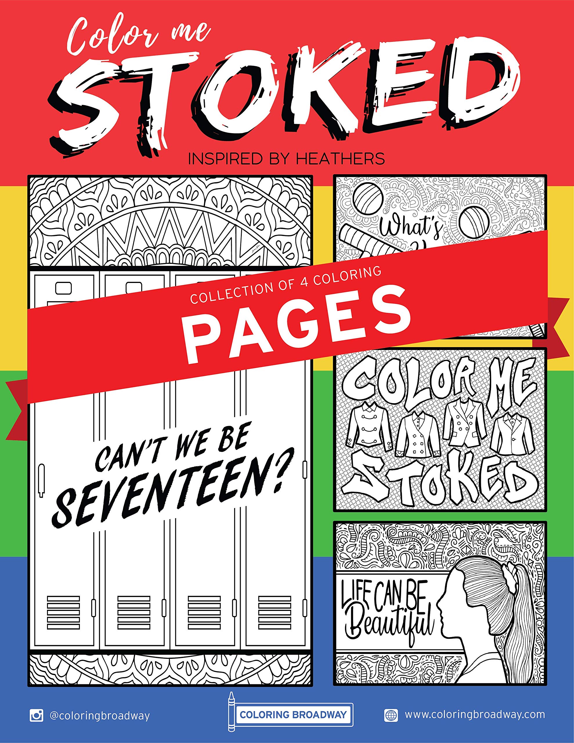 Heathers Broadway Musical Coloring Pages - Set of 4 Premium Cardstock Sheets (8.5