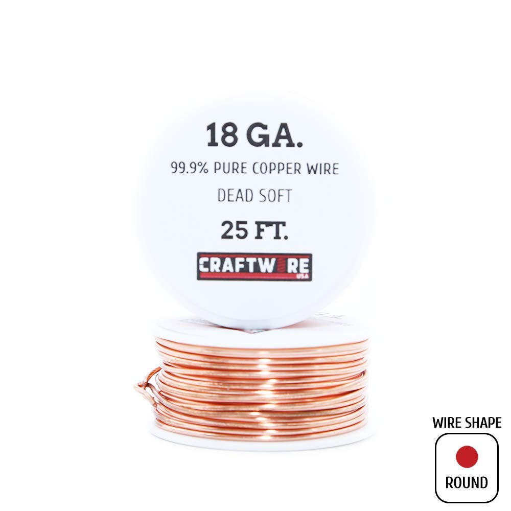 18 Gauge Solid Bare Copper Wire - Round, Bright, Dead Soft (10-30 Ga Options) - 25 Feet for Electrical Projects, Jewelry Making & DIY Crafts