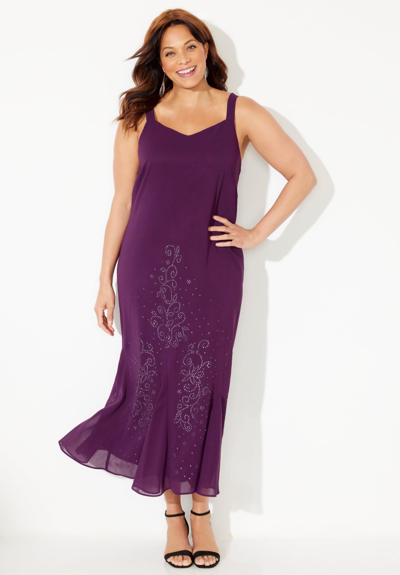 Catherine's Women's Plus Size Masquerade Beaded Dress Set with Jacket - 30W Victoria Purple | Formal Evening Gown for Parties, Weddings & Special Occasions (Petite Available)