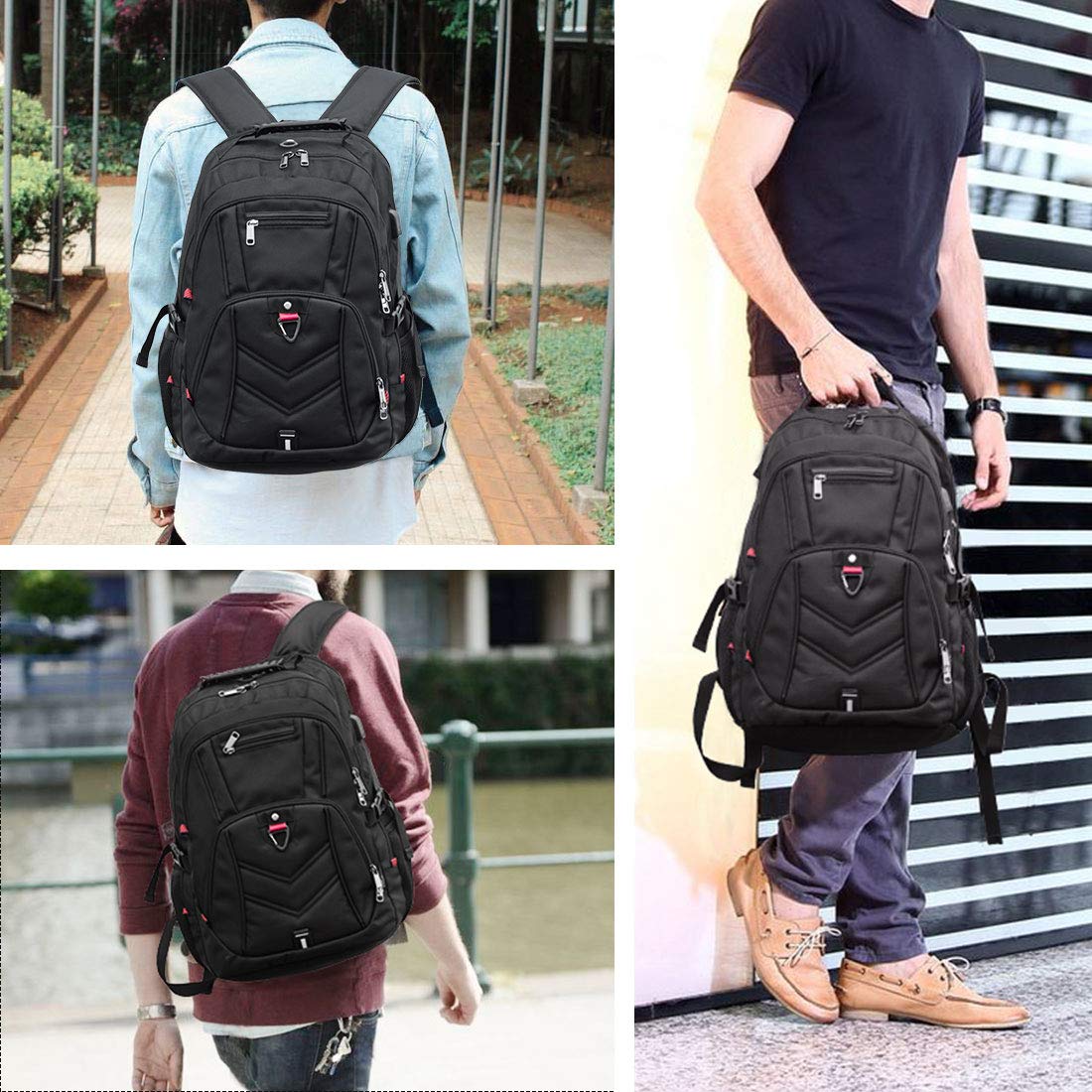 NEWHEY 17.3 Inch Waterproof Laptop Backpack for Men - USB Charging Port, Business Travel & School Backpack, Large Anti-Theft Work Bag for 17-17.3 Inch Notebooks - Perfect for Commuting, Office & College Use