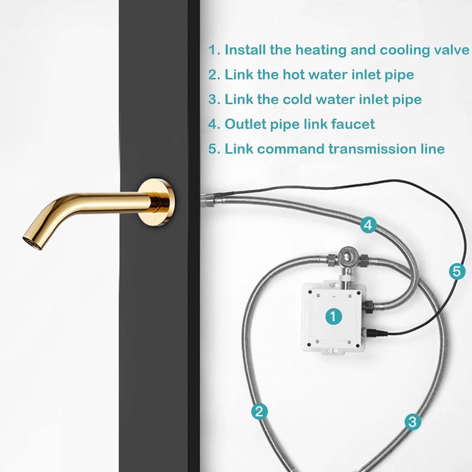 **Wall Mount Automatic Sensor Faucet - Touch-Free Bathroom Sink Tap with DC Power, Gold Finish for Modern Homes & Public Restrooms**