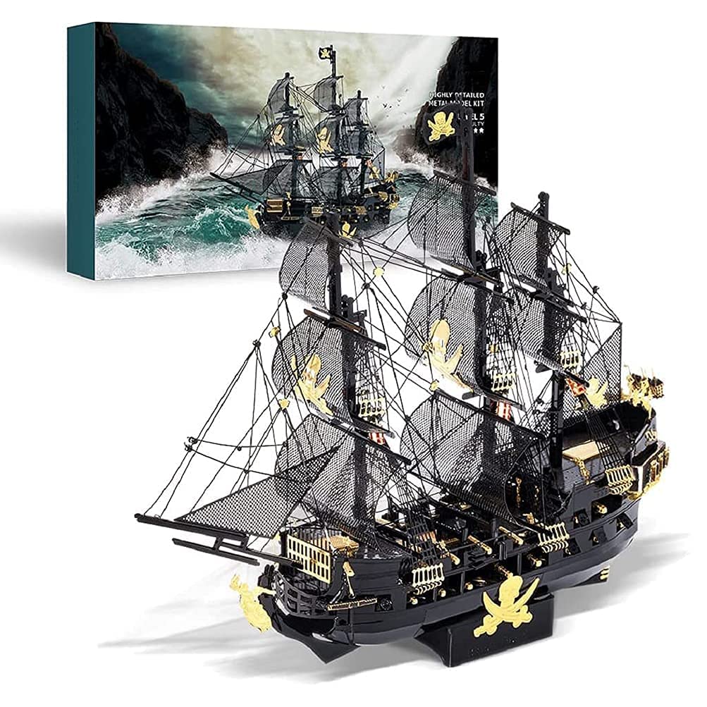 TQBLK Black Pearl Pirate Ship Model Kit - 307pcs 3D Metal Puzzle for Adults & Teens | DIY Building Set, Collectible Display & Room Decor | Perfect Gift for Movie Fans, Model Enthusiasts & Home Office Decoration
