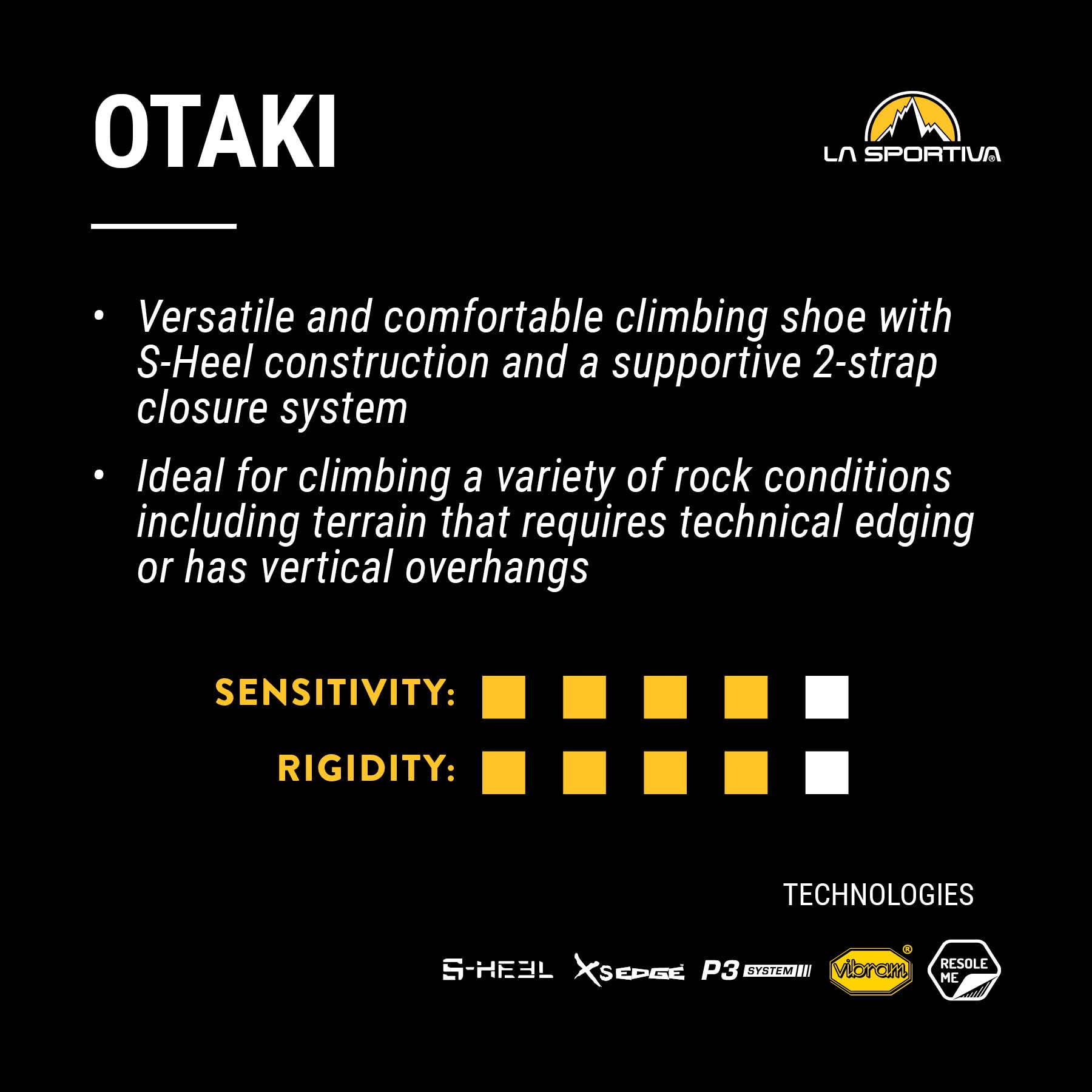 La Sportiva Men's Otaki Rock Climbing Shoes - Lightweight & Durable for Indoor/Outdoor Climbing, Bouldering & Training