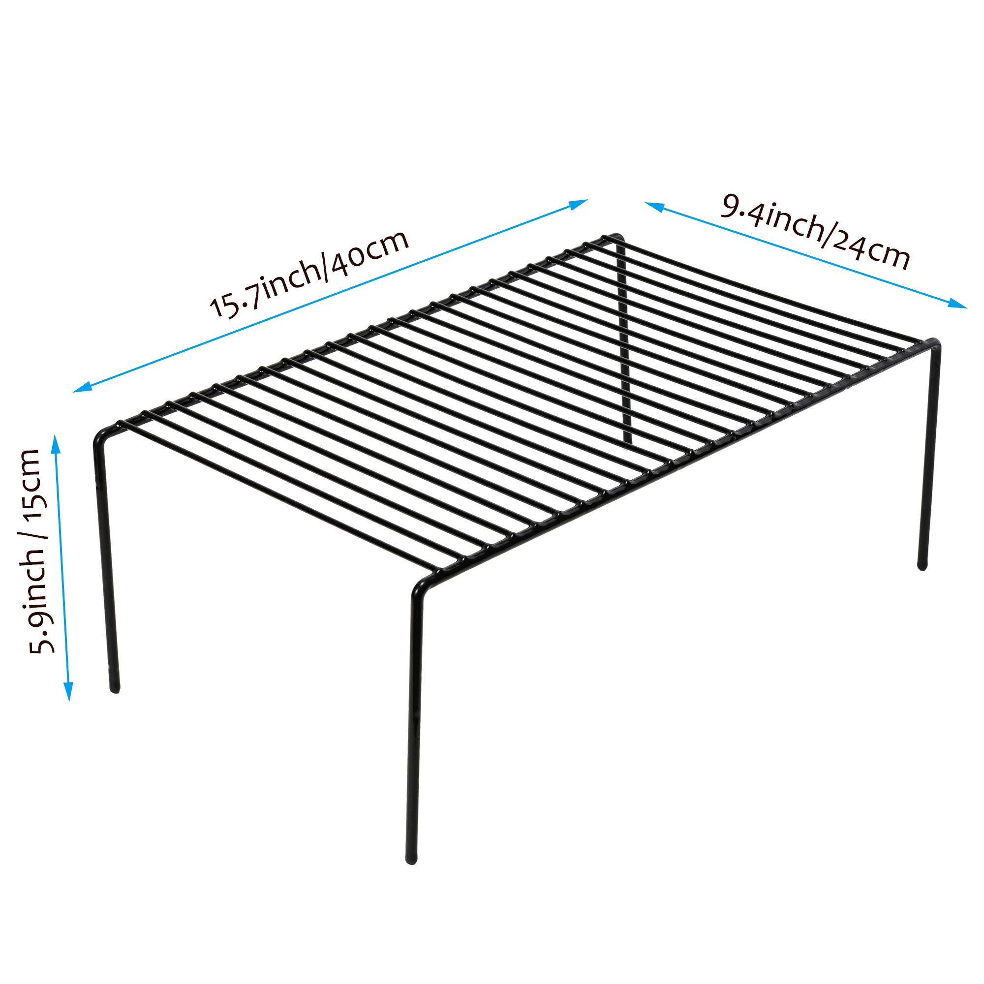 iPEGTOP Large 15.7 x 9.4 Inch Kitchen Freezer Organizer - Set of 4 Rustproof Metal Wire Shelves for Spices, Utensils & Pantry Storage | Fridge Cabinet, Countertop & Cupboard Organization Solution (Black)