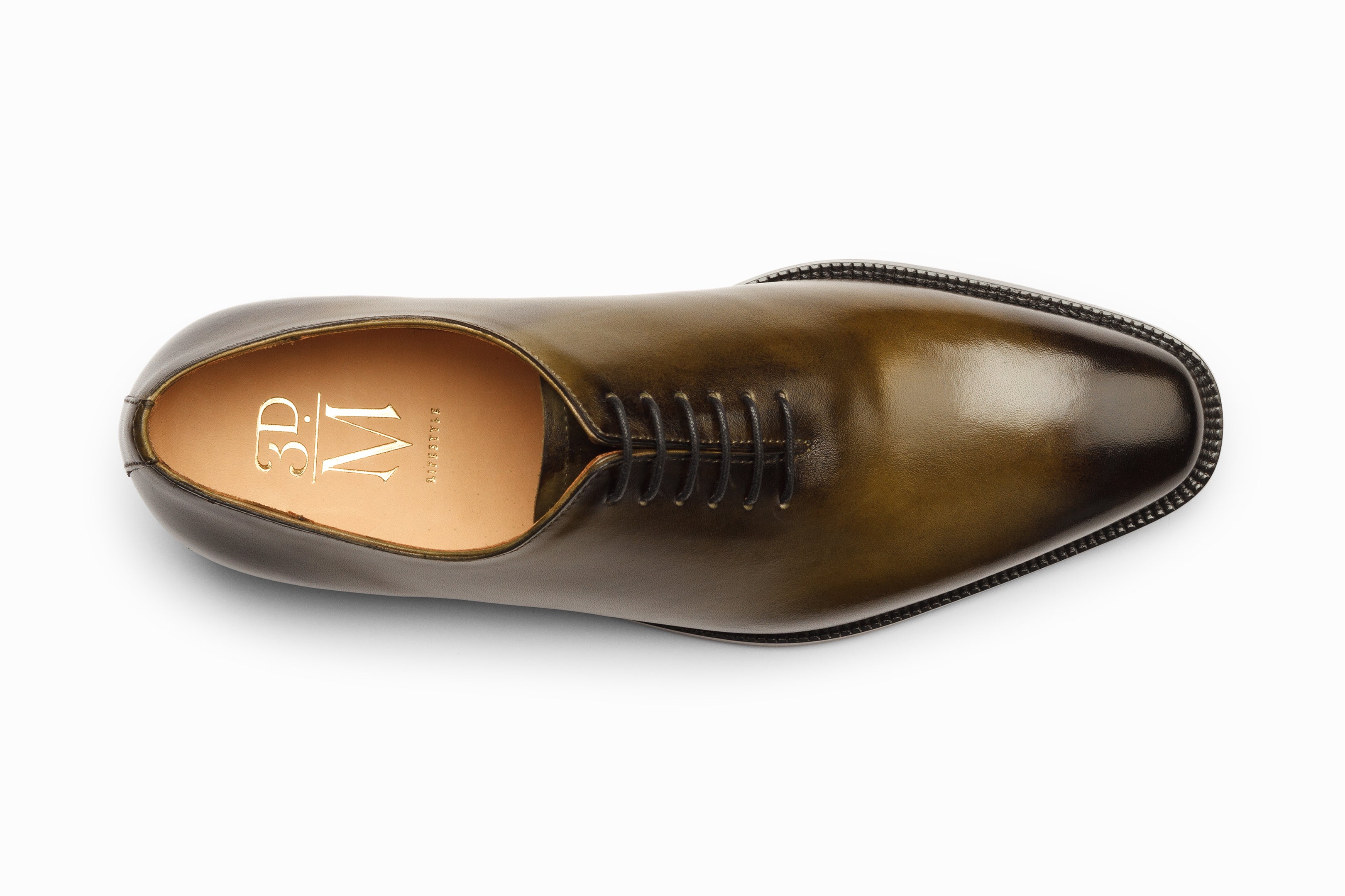 Premium Wholecut Oxford Dress Shoes for Men - Olive & Black Patina Finish - Formal Business & Wedding Attire