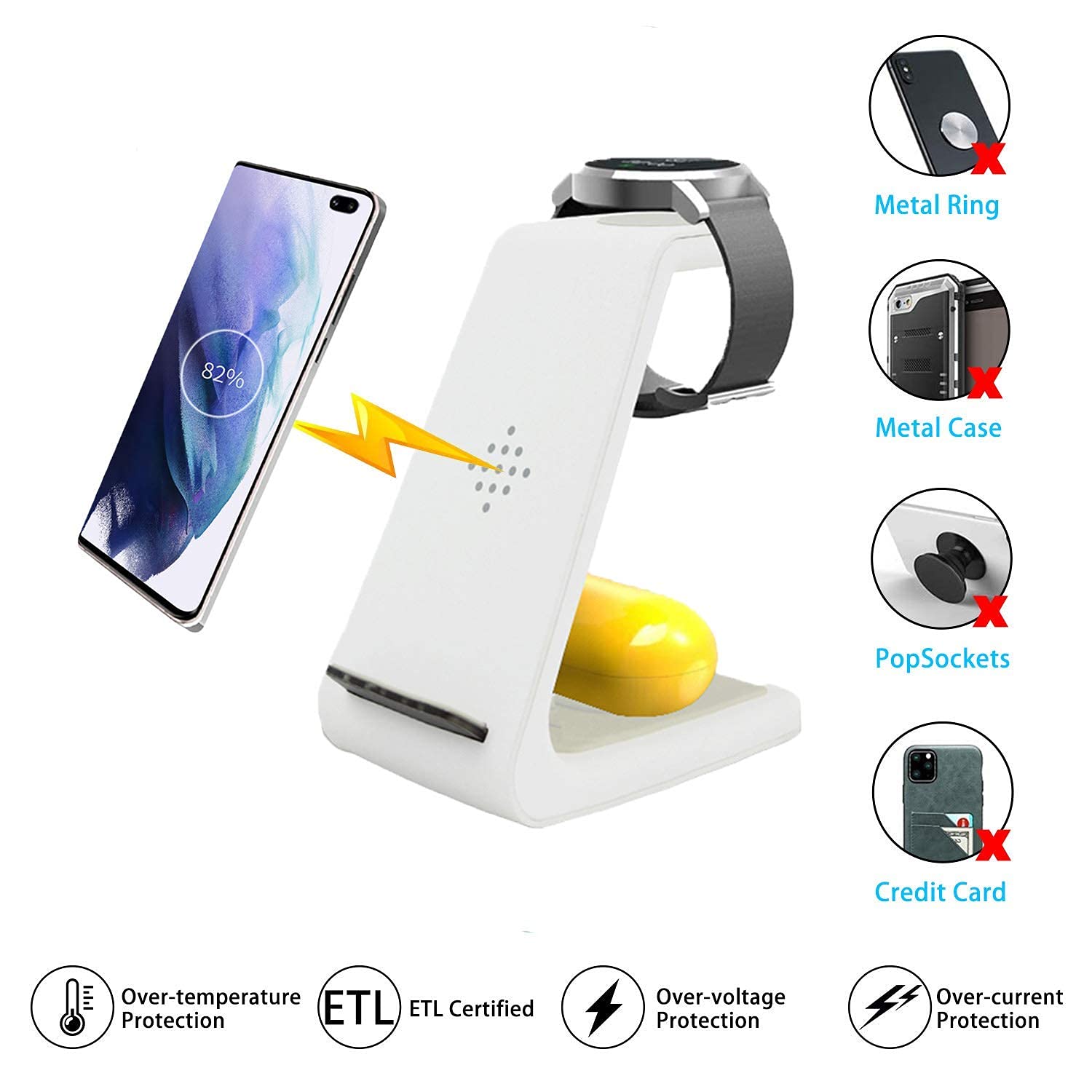 3-in-1 Wireless Charger for Samsung Galaxy S21/S20/S10/Note 20/10/9/8, Galaxy Watch 3 & Buds - Fast Charging Station for Home, Office & Travel (Not Compatible with Galaxy Watch 4)