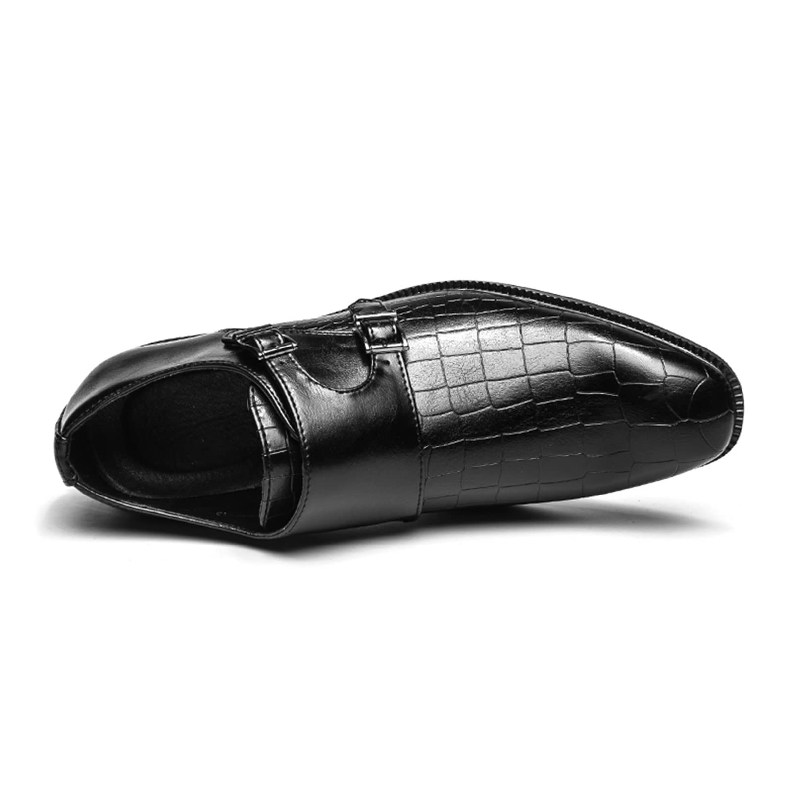HOOENG Men's Slip-On Oxford Shoes - Vegan Leather Monk Strap Dress Shoes with Burnished Toe, Block Heel & Slip-Resistant Rubber Sole | Formal Wear, Office, Wedding & Business Occasions