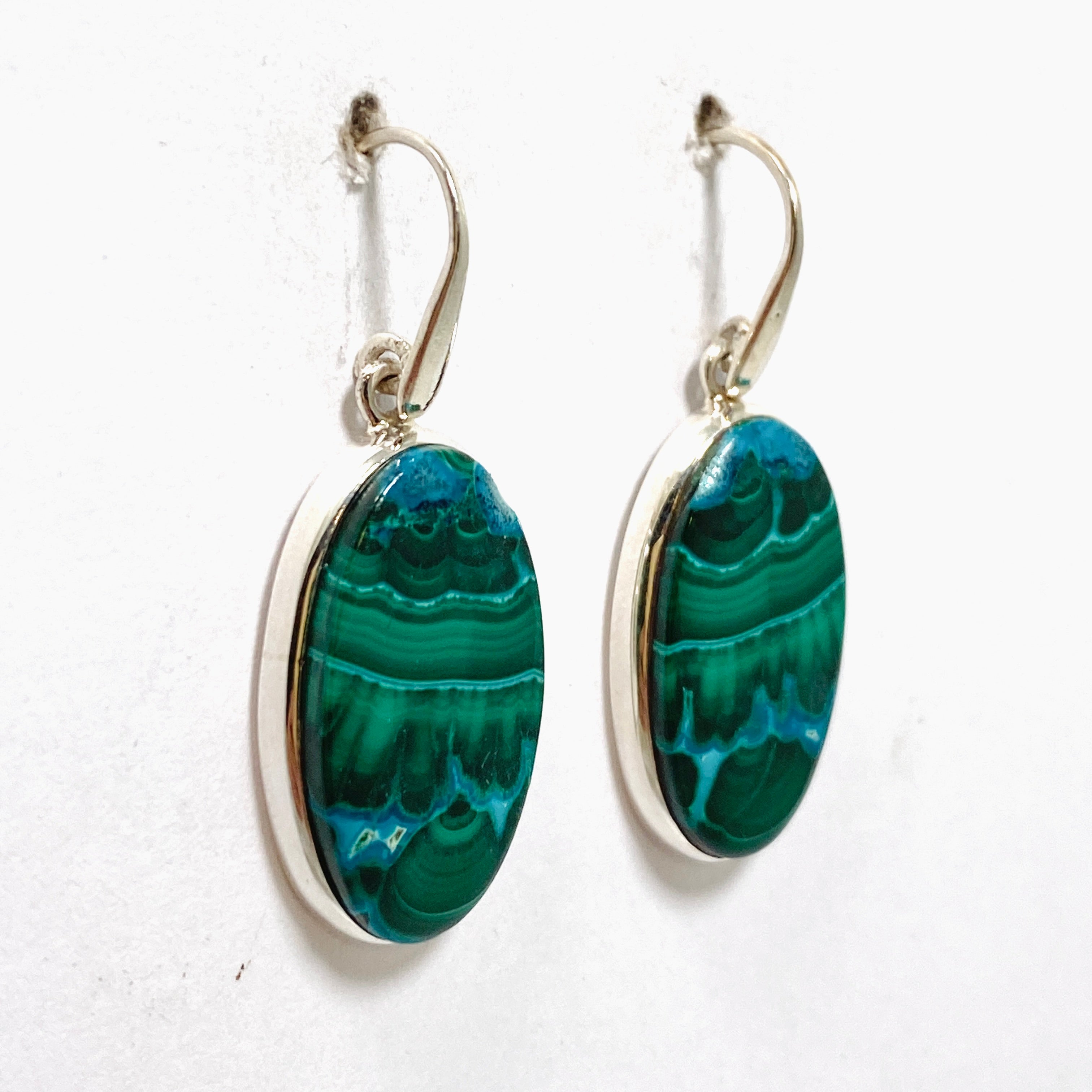 Natural Malachite and Chrysocolla Oval Cabochon Earrings - Handmade Gemstone Jewelry for Women - Perfect for Boho Style, Wedding & Special Occasions