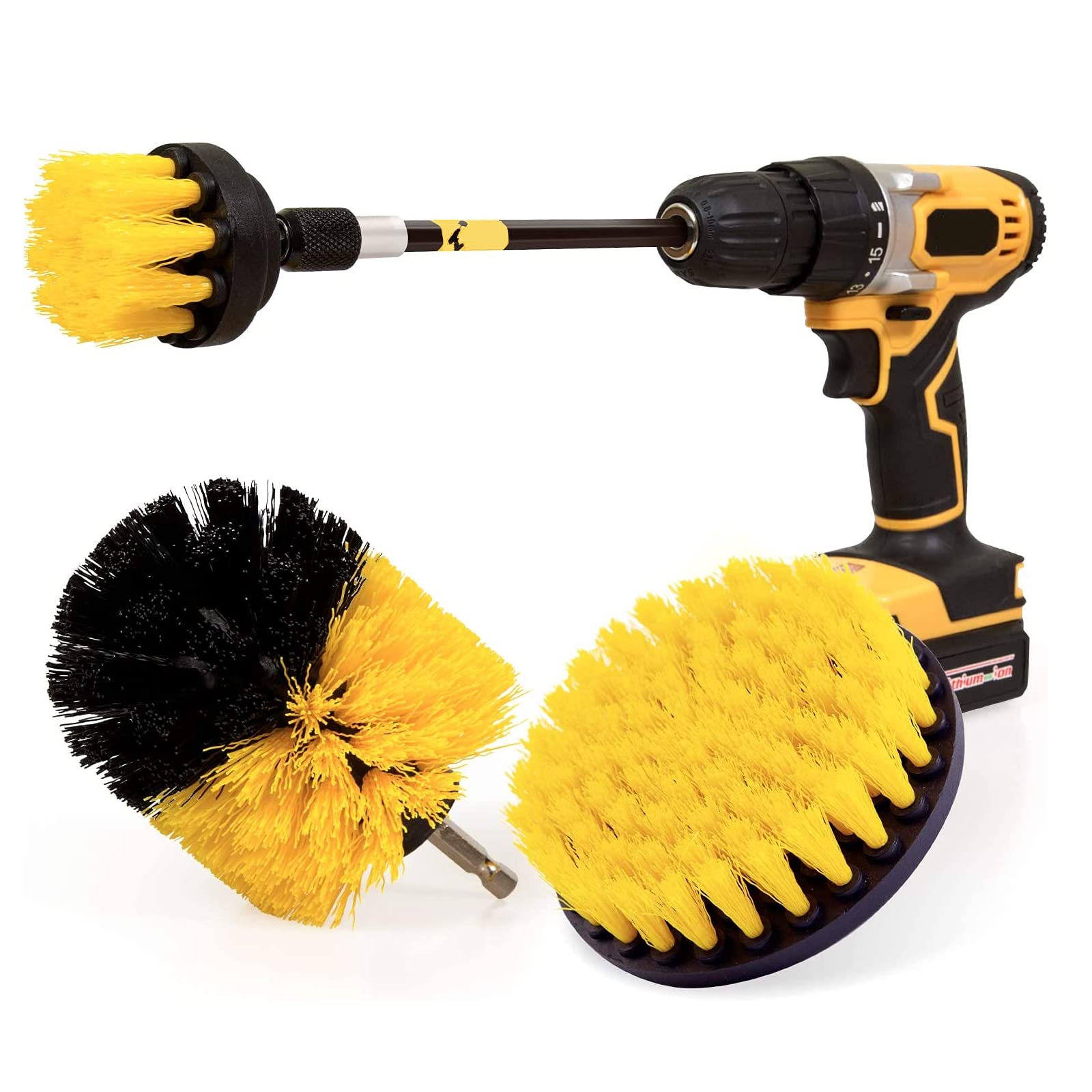 4 Pack Drill Brush Power Scrubber Cleaning Brush Set - Heavy Duty Scrub Pads for Car Detailing, Floor, Tub, Shower, Tile, Bathroom & Kitchen Cleaning - Includes Extended Accessories (4 Pieces) - Perfect for Deep Cleaning Stubborn Stains on Various Surfaces