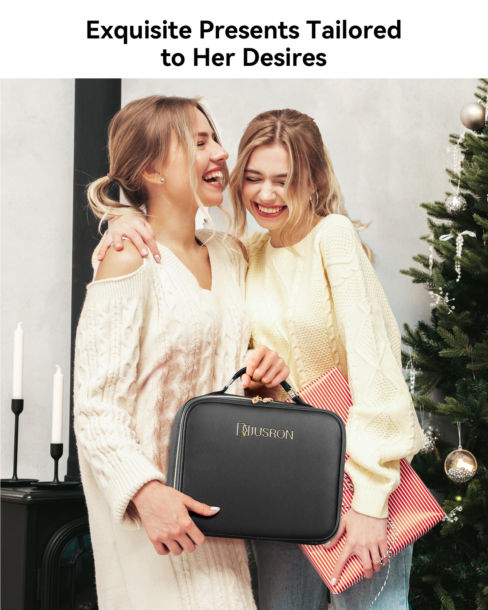 JUSRON LED Travel Makeup Bag with Mirror - Portable Organizer for Makeup Artists & Travel Use