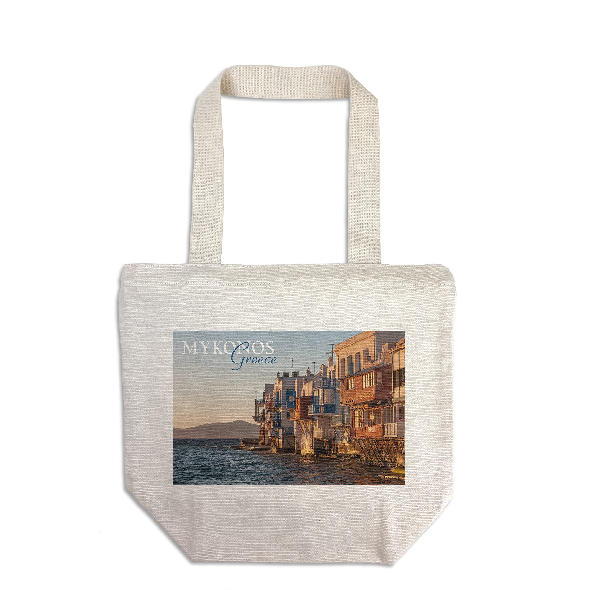Mykonos Greece Twilight Buildings - 100% Cotton Canvas Reusable Tote Bag for Shopping, Beach & Everyday Use