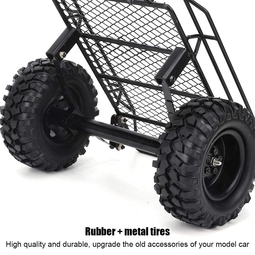 Tbest 1/10 Scale Metal RC Bucket Trailer - Realistic Crawler Accessory for D90 SCX10 CC01 Models - DIY Black Trailing Car for Off-Road Adventures & RC Enthusiasts
