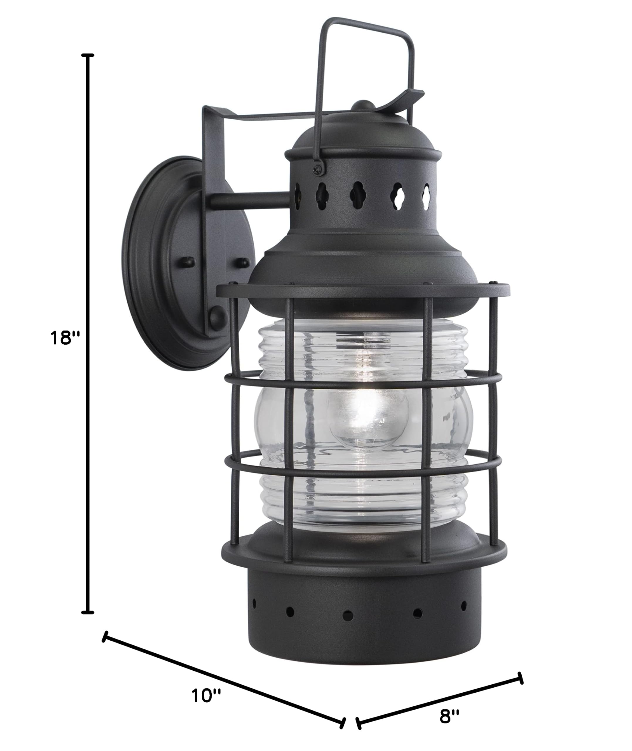 VAXCEL Hyannis 1-Light Black Coastal Outdoor Wall Lantern with Clear Glass - Perfect for Porch, Patio, and Beach House Exterior Lighting