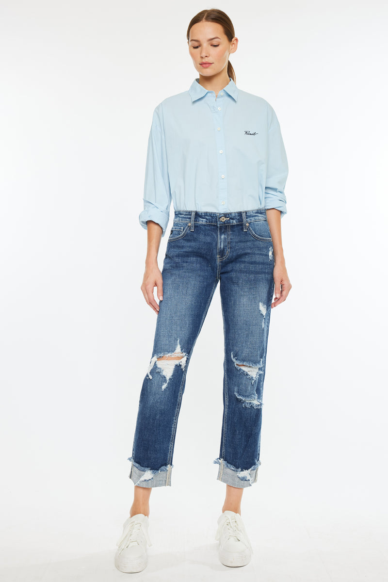 Russell Mid Rise Boyfriend Jeans for Women - Comfortable Stretch Denim Pants with Relaxed Fit - Perfect for Casual Wear, Weekend Outings & Everyday Style